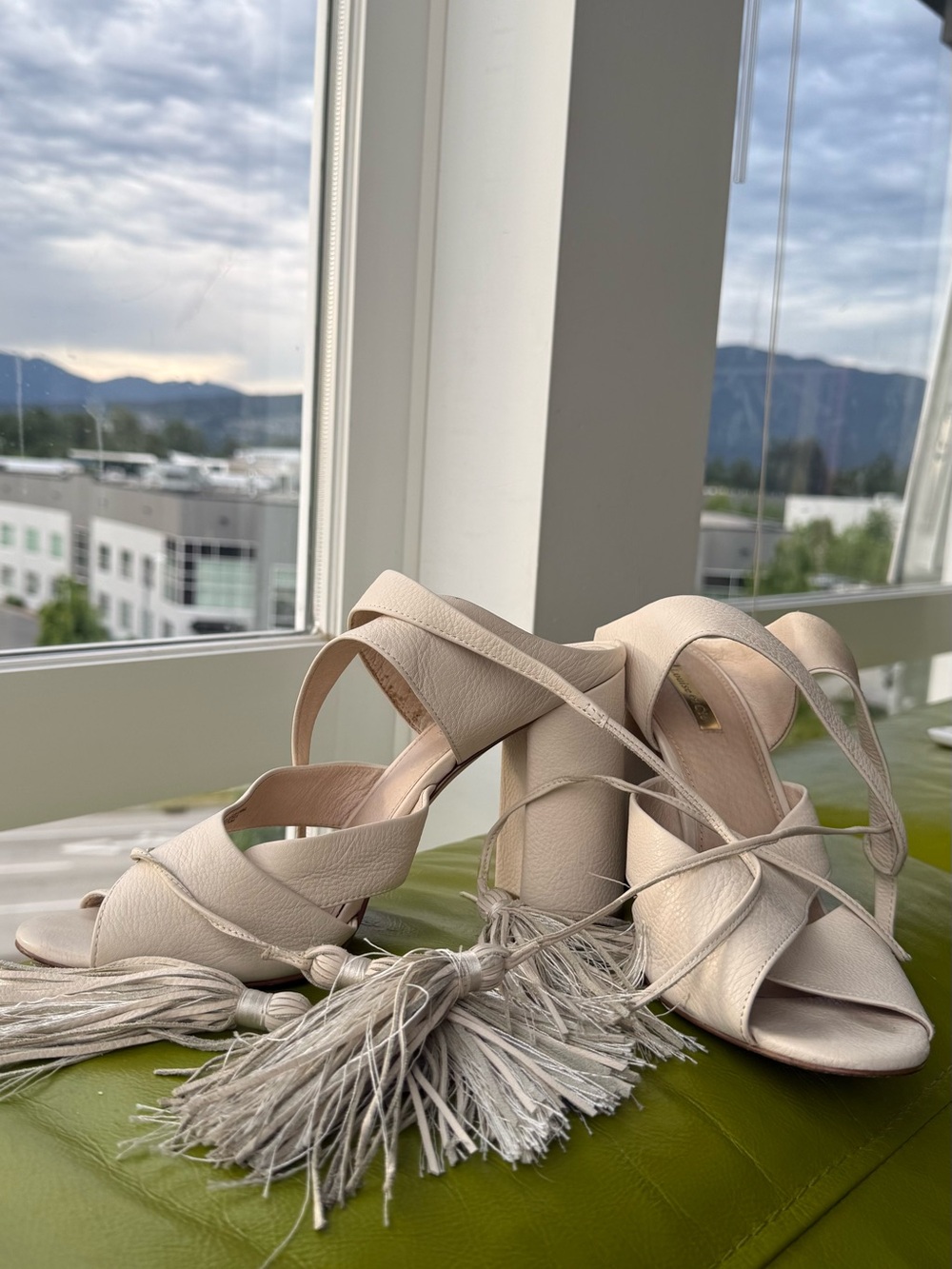 Louise et Cie Beige Tassel Lace-Up Heeled Sandals